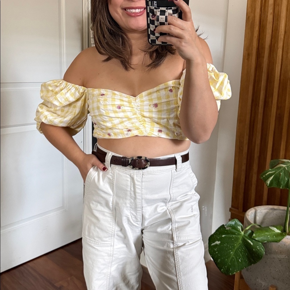 Zara Cropped yellow Gingham Top. Size S